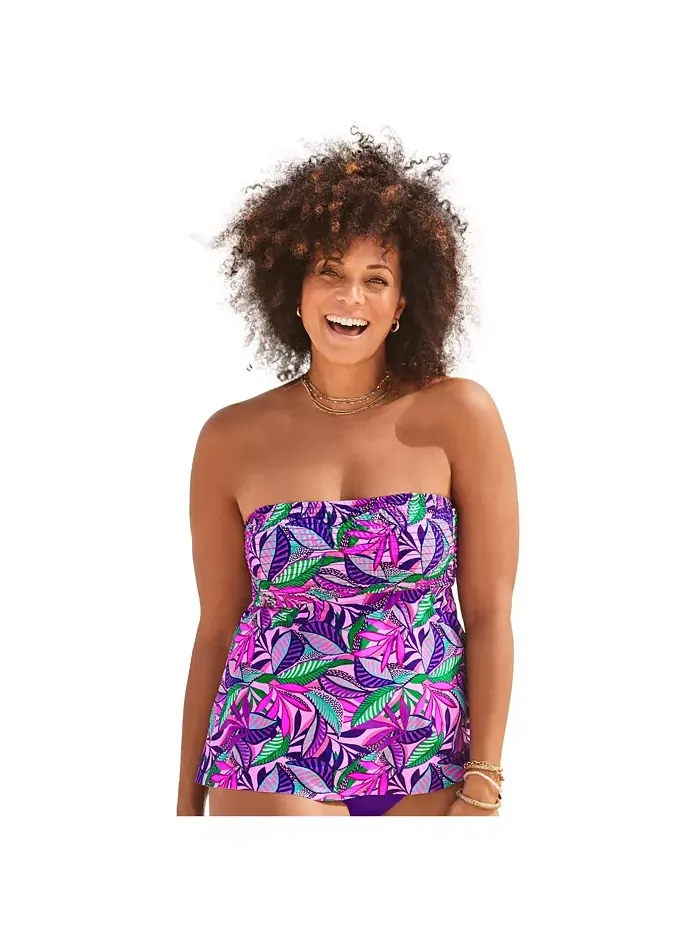 Женский топ-бандо танкини со сборкой Swimsuits for All — изображение 1 из 2, фиолетовый