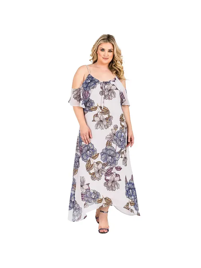 Женское платье с цветочным принтом, холодное плечо и рюшами из шифона, plus size Standards & — изображение 1 из 2, мульти