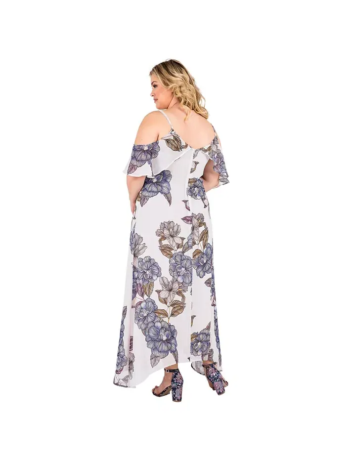Женское платье с цветочным принтом, холодное плечо и рюшами из шифона, plus size Standards & — изображение 2 из 2, мульти