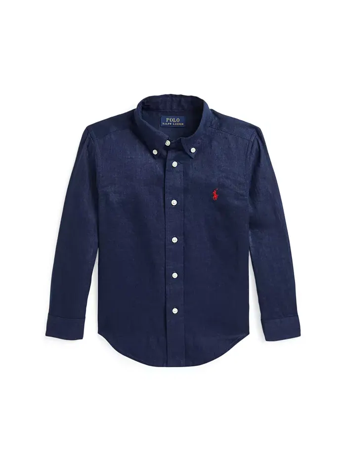 Льняная рубашка для малышей и маленьких мальчиков Polo Ralph Lauren — изображение 1 из 2, темно-синий