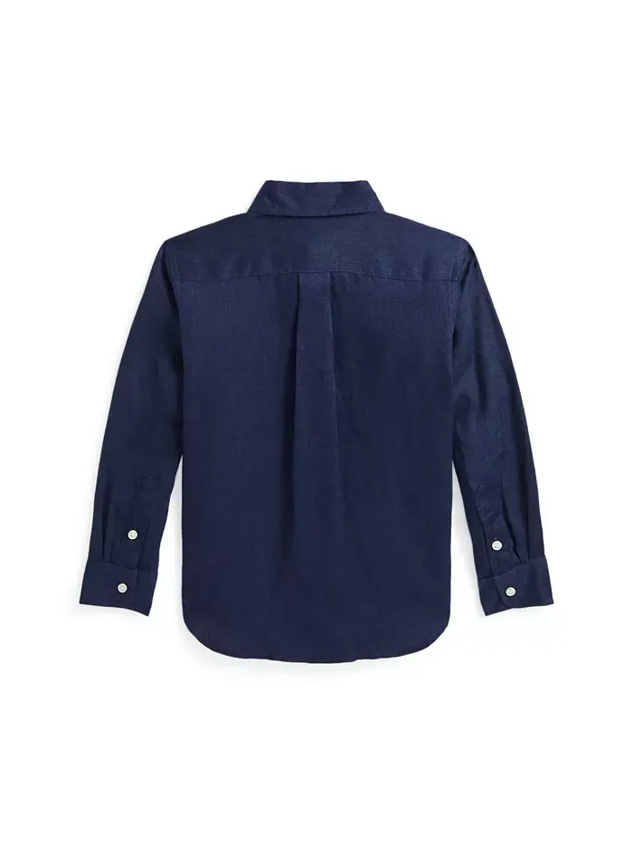 Льняная рубашка для малышей и маленьких мальчиков Polo Ralph Lauren — изображение 2 из 2, темно-синий