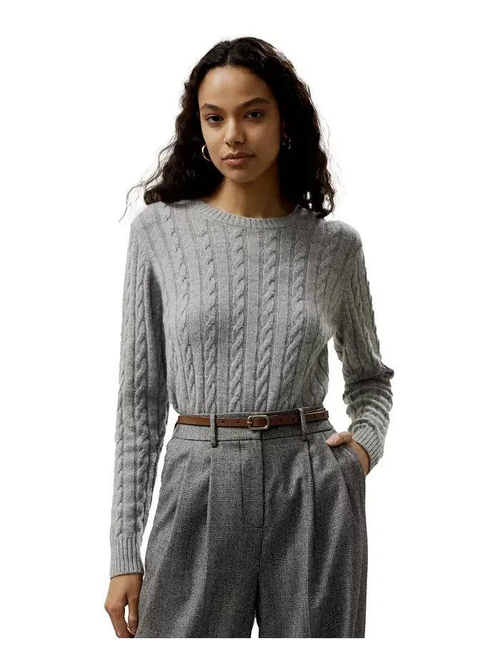 Женский классический свитер с косами и ребристыми краями LILYSILK