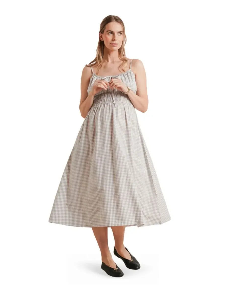 Платье-миди с запахом для беременных и кормящих Roma NOM Maternity, Taupe Gingham