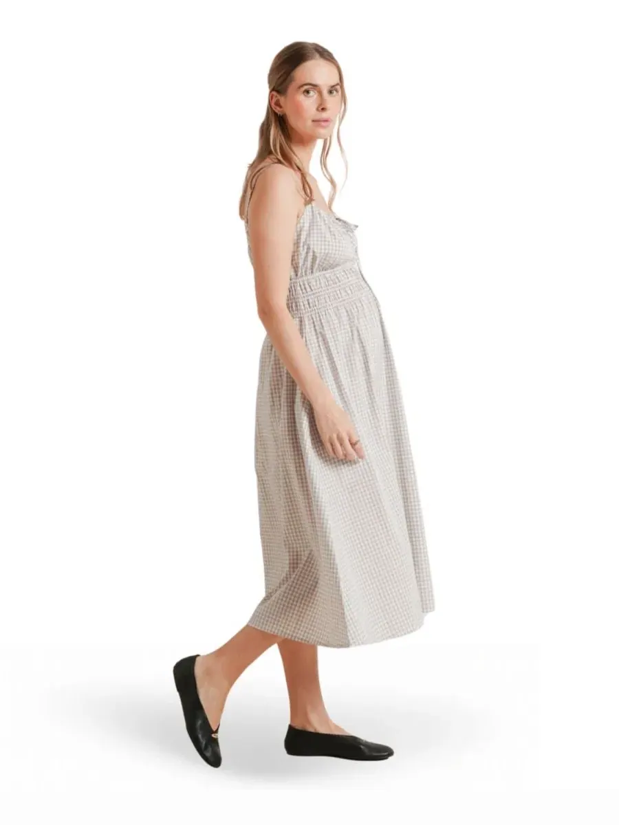 Платье-миди с запахом для беременных и кормящих Roma NOM Maternity, Taupe Gingham — изображение 3 из 4