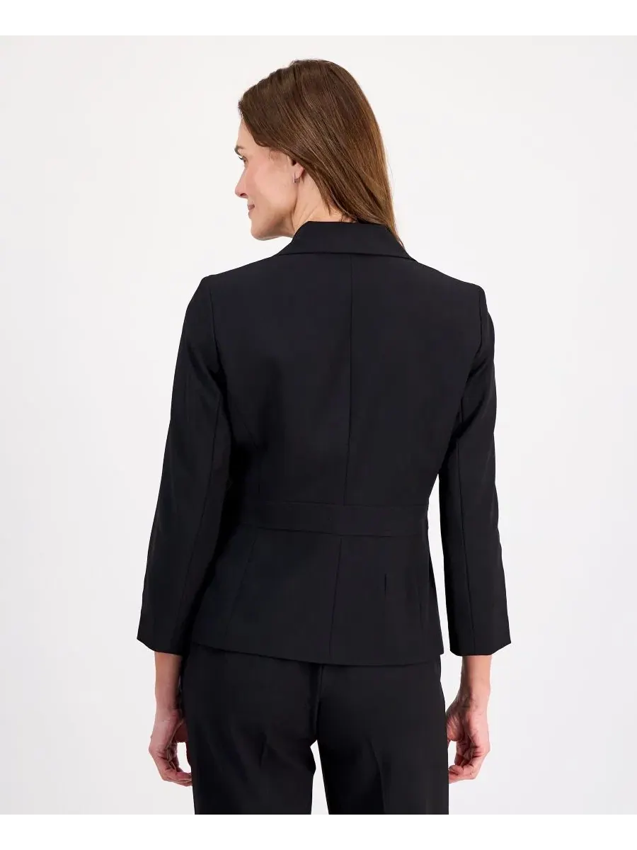 Женский двубортный костюм-двойка с акцентом на талии Le Suit — изображение 5 из 10, черный