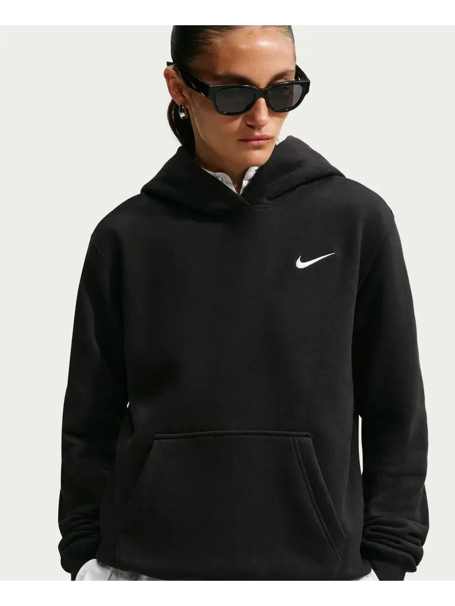 Худи Nike Studio Fleece с капюшоном, длинным рукавом и логотипом Swoosh — изображение 3 из 5, черный