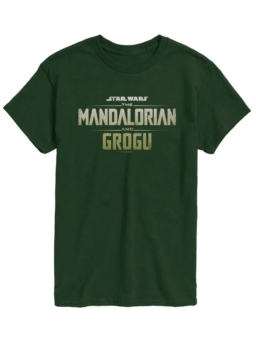 Футболка с принтом The Mandalorian & Grogu Logo Vintage Faded AIRWAVES — изображение 1 из 3, зеленый