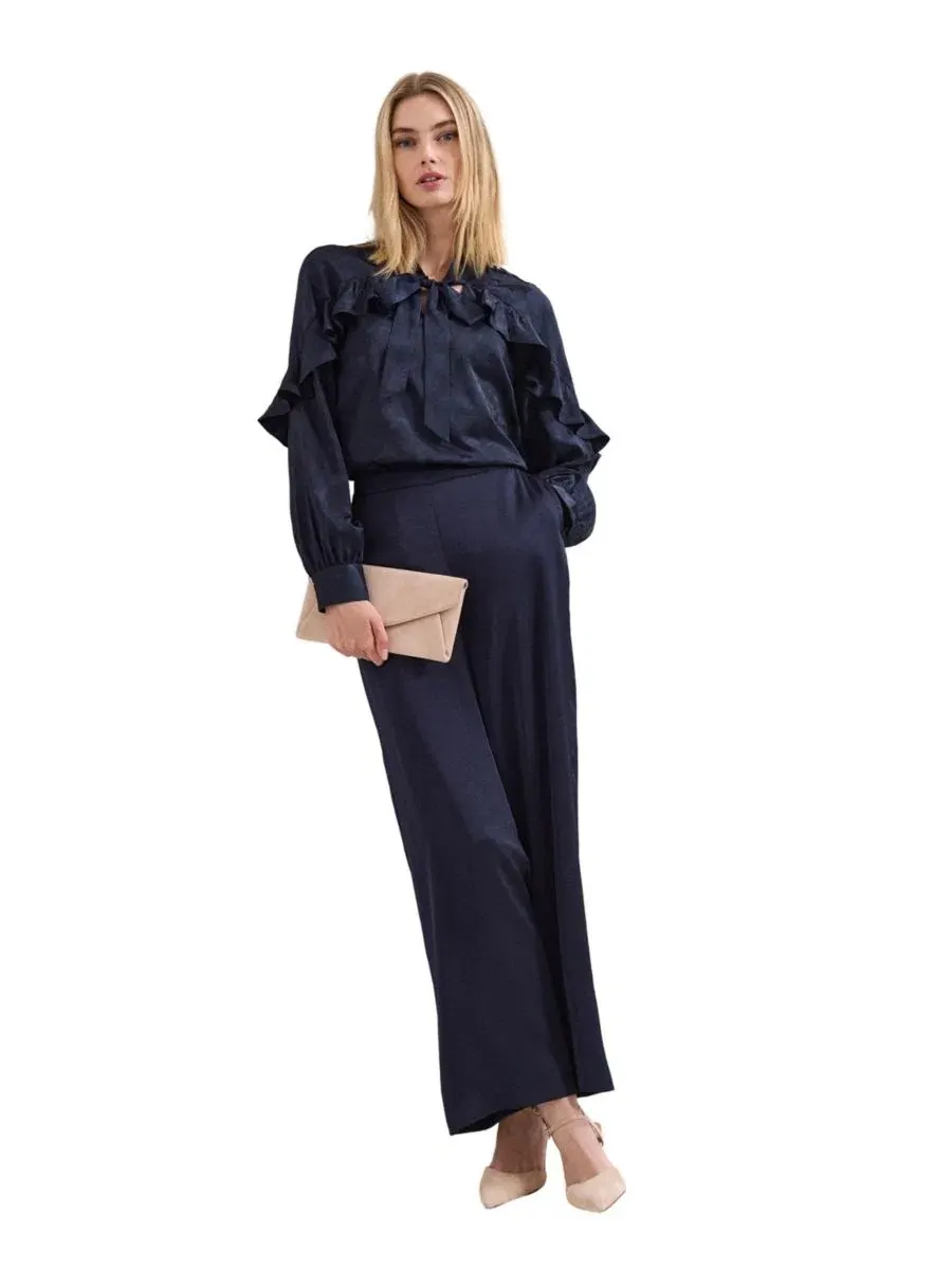 Брюки женские сатиновые с высокой посадкой, модель Beccy Satin Trouser Phase Eight — изображение 2 из 8, синий