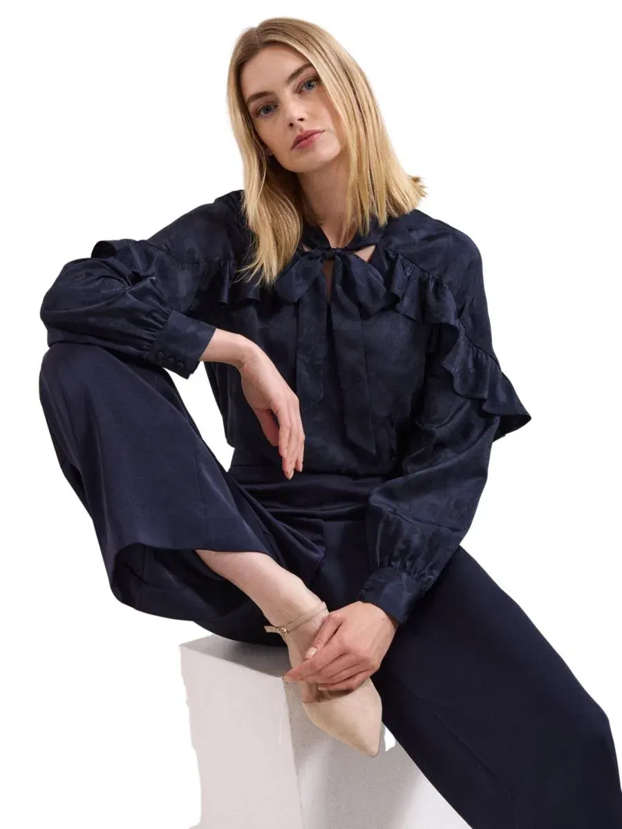 Брюки женские сатиновые с высокой посадкой, модель Beccy Satin Trouser Phase Eight — изображение 5 из 8, синий