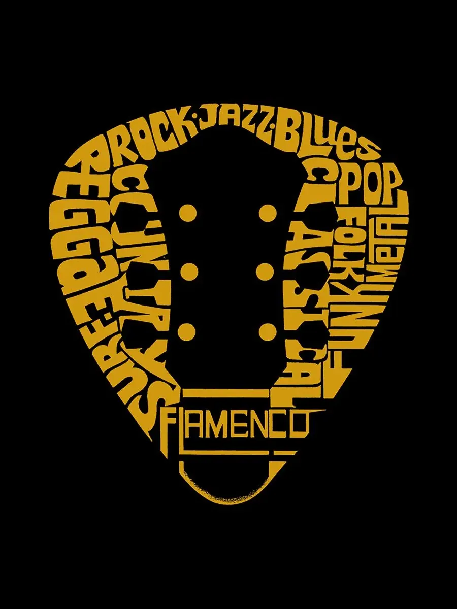 Худи с капюшоном с принтом Guitar Pick Genres Word Art LA Pop Art — изображение 3 из 3, черный