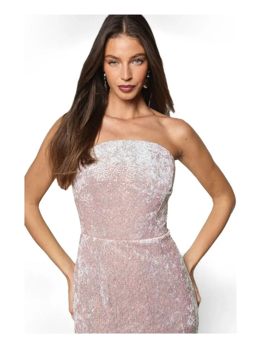 Платье с пайетками, без рукавов, модель Sequin Bandeau Neck Column Coast — изображение 2 из 5, розовый