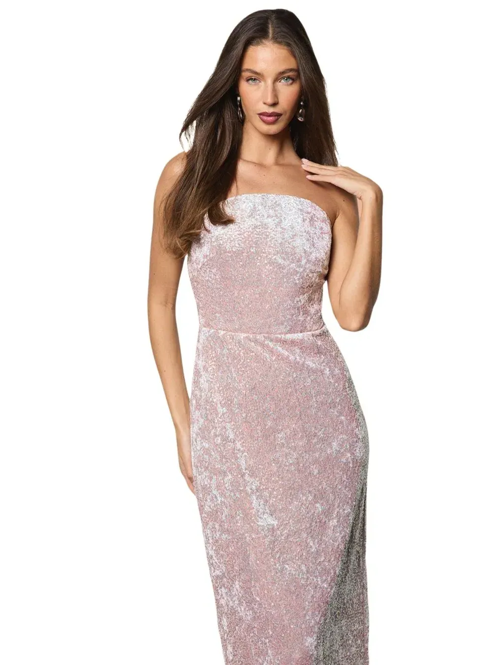 Платье с пайетками, без рукавов, модель Sequin Bandeau Neck Column Coast — изображение 4 из 5, розовый