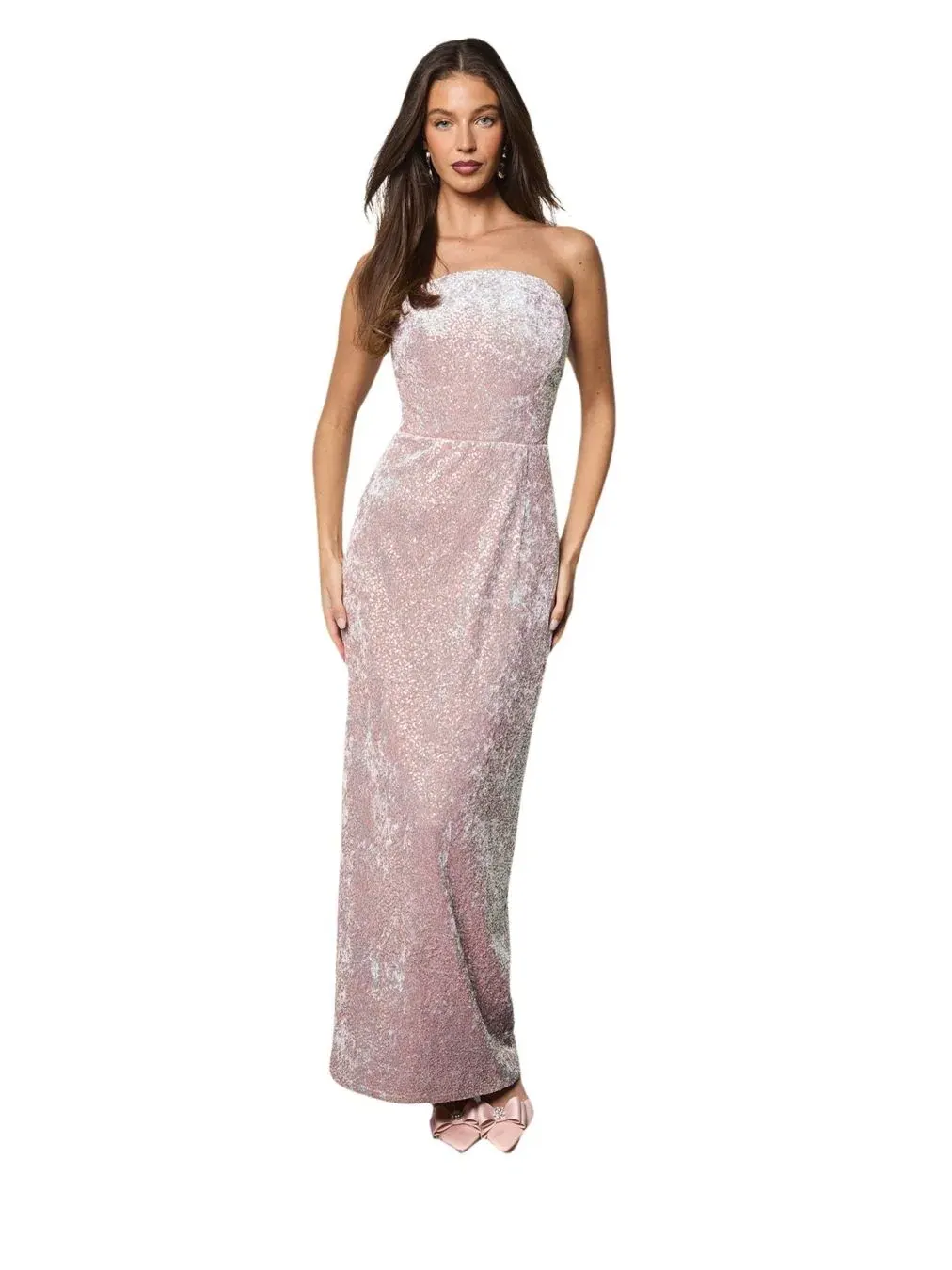 Платье с пайетками, без рукавов, модель Sequin Bandeau Neck Column Coast — изображение 5 из 5, розовый