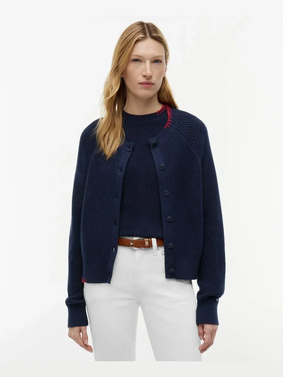 Кардиган женский с кружевной отделкой, с длинным рукавом Tommy Hilfiger — изображение 1 из 4, темный темно-синий