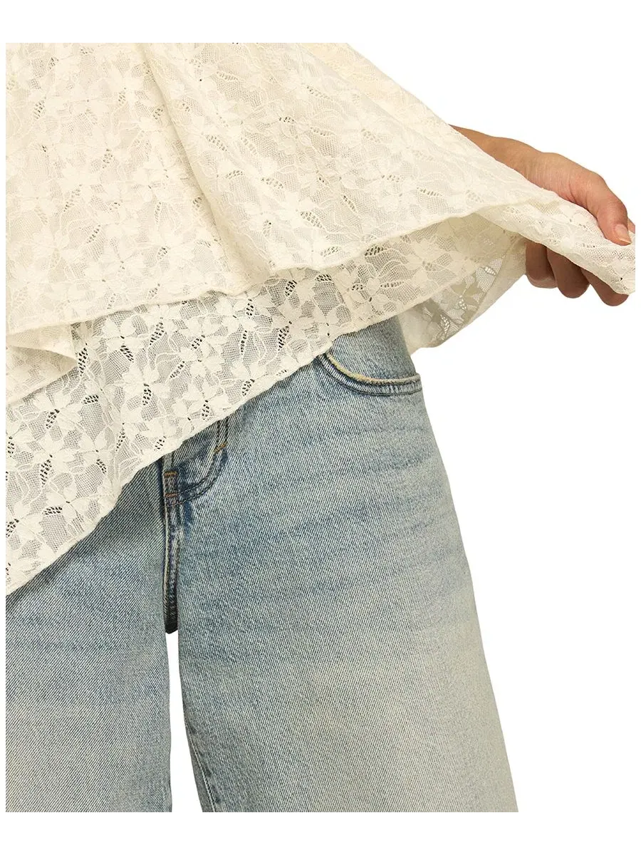 Топ с длинным рукавом с кружевной отделкой, модель Flutter-Sleeve Lucky Brand — изображение 4 из 5, тофу