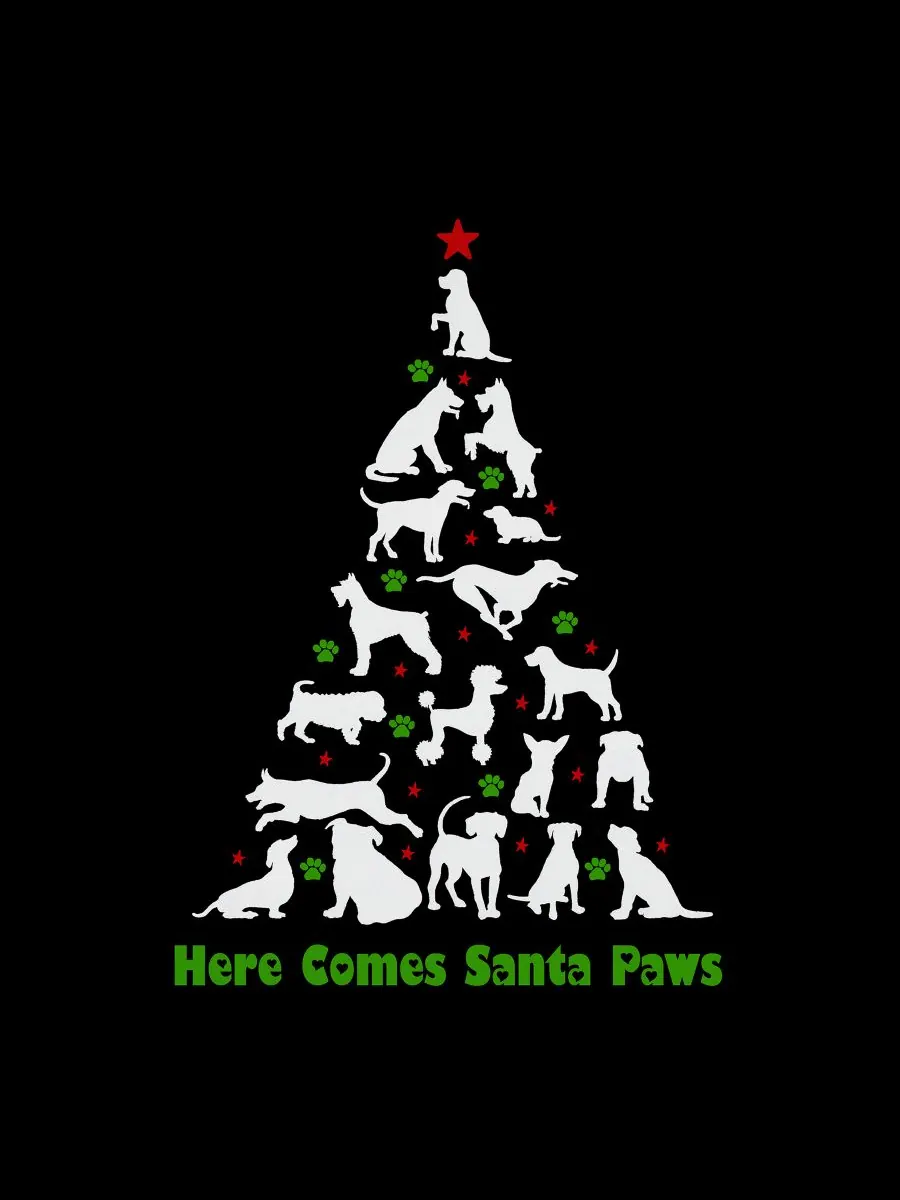 Мужская толстовка с круглым вырезом и надписью Here Comes Santa Paws LA Pop Art — изображение 3 из 3, черный