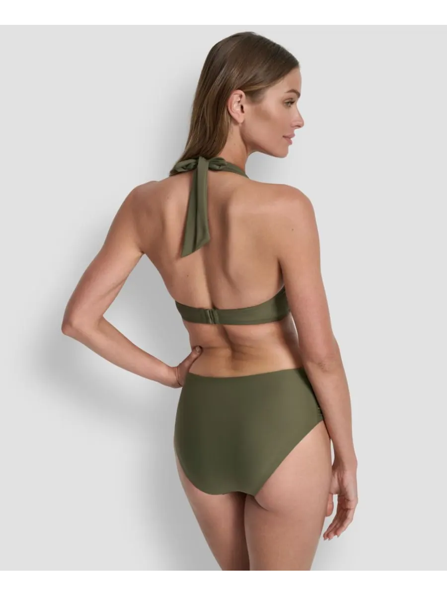 Женский топ с V-образным вырезом и присборенной застежкой спереди DKNY — изображение 5 из 5, мох