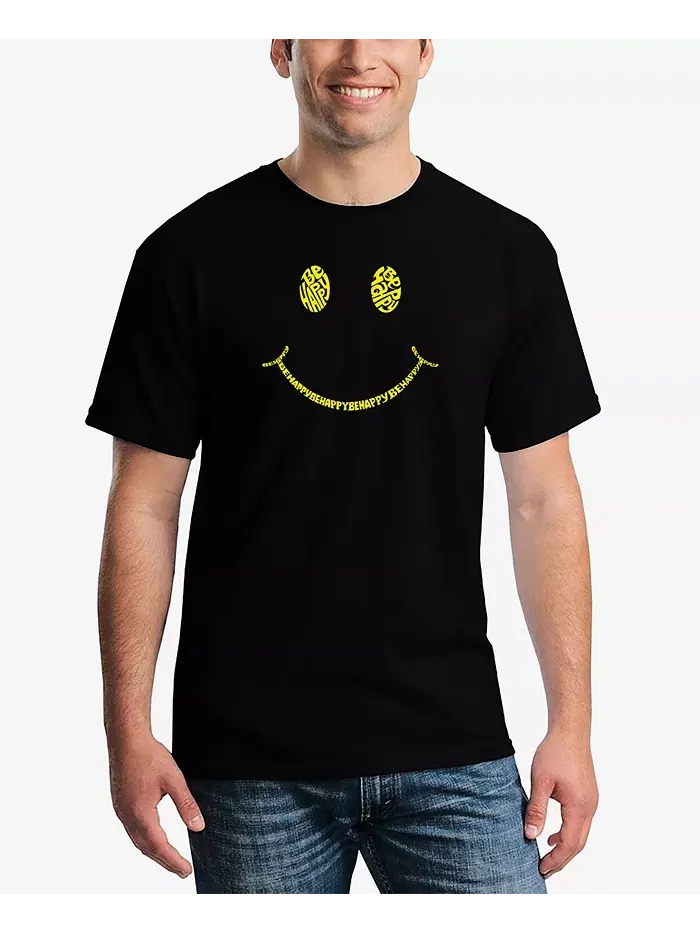 Мужская футболка с коротким рукавом Be Happy Smiley Face Word Art LA Pop Art — изображение 1 из 3, черный