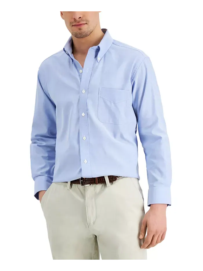 Мужская классическая рубашка Pinpoint Dress Shirt Club Room — изображение 1 из 7, светлый синий