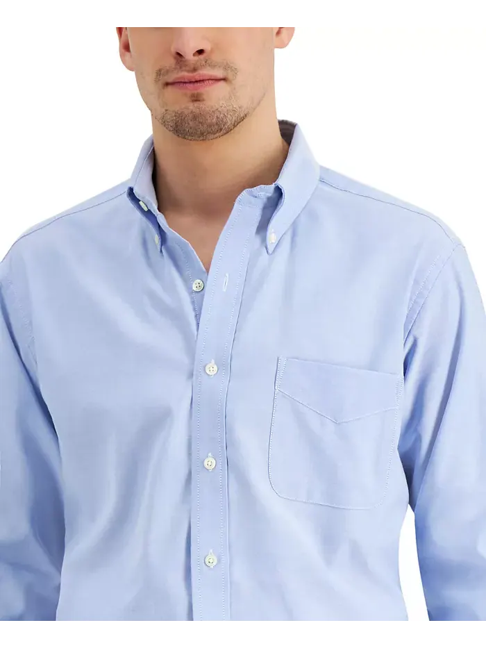 Мужская классическая рубашка Pinpoint Dress Shirt Club Room — изображение 2 из 7, светлый синий