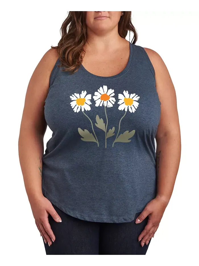 Ретро Графический Топ с Ромашками Plus Size Hybrid Apparel — изображение 1 из 3, синий