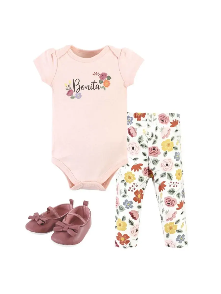 Хлопковый боди, брюки и комплект обуви Hudson Baby, Bonita Short Sleeve — изображение 1 из 5