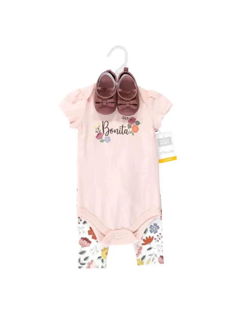 Хлопковый боди, брюки и комплект обуви Hudson Baby, Bonita Short Sleeve — изображение 2 из 5