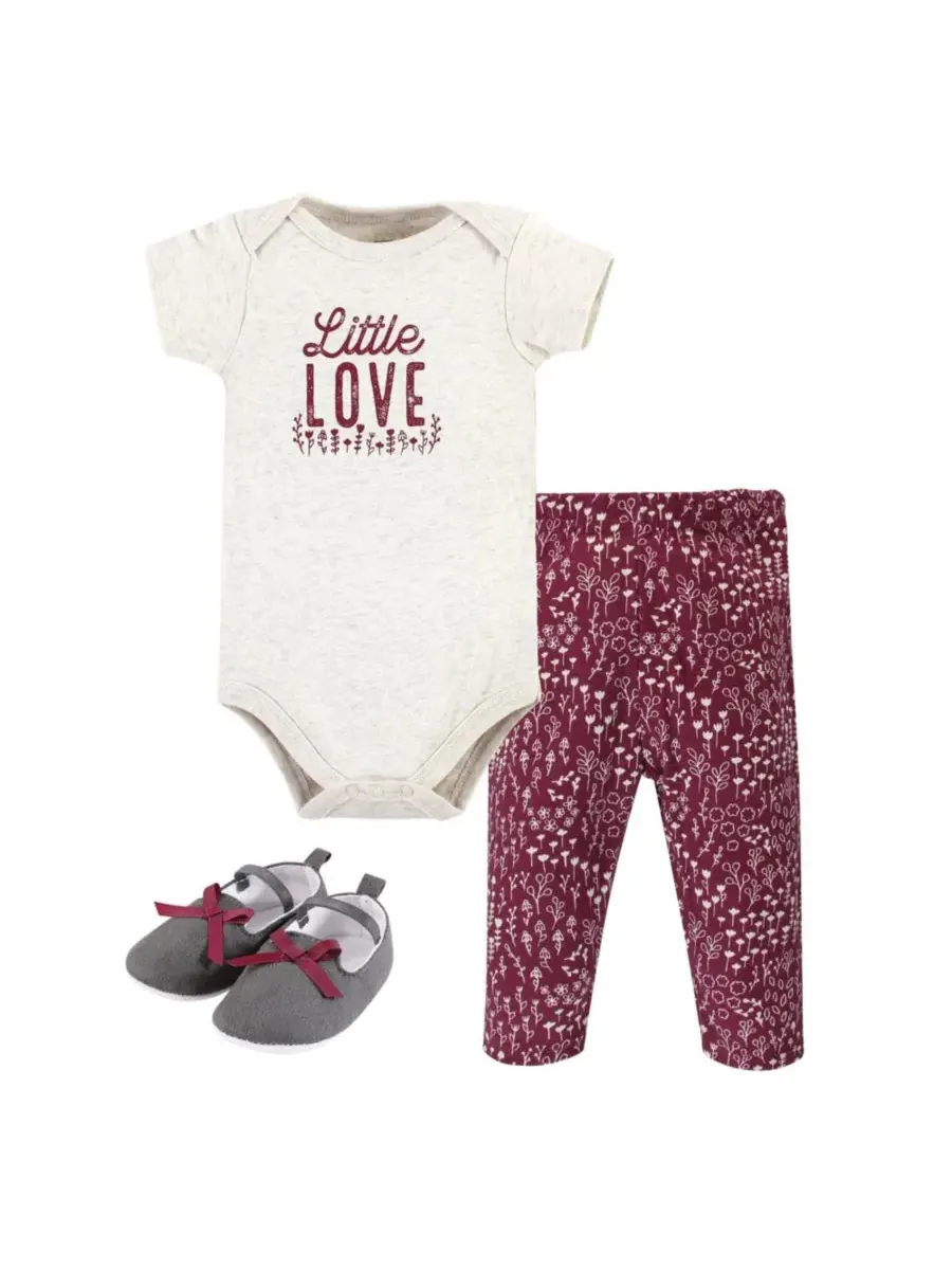 Хлопковый боди, брюки и комплект обуви Hudson Baby, Little Love Flowers — изображение 1 из 5