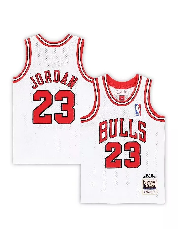 Аутентичный джерси из твердой древесины Майкла Джордана White Chicago Bulls 1997/98 для мальчиков и — белый