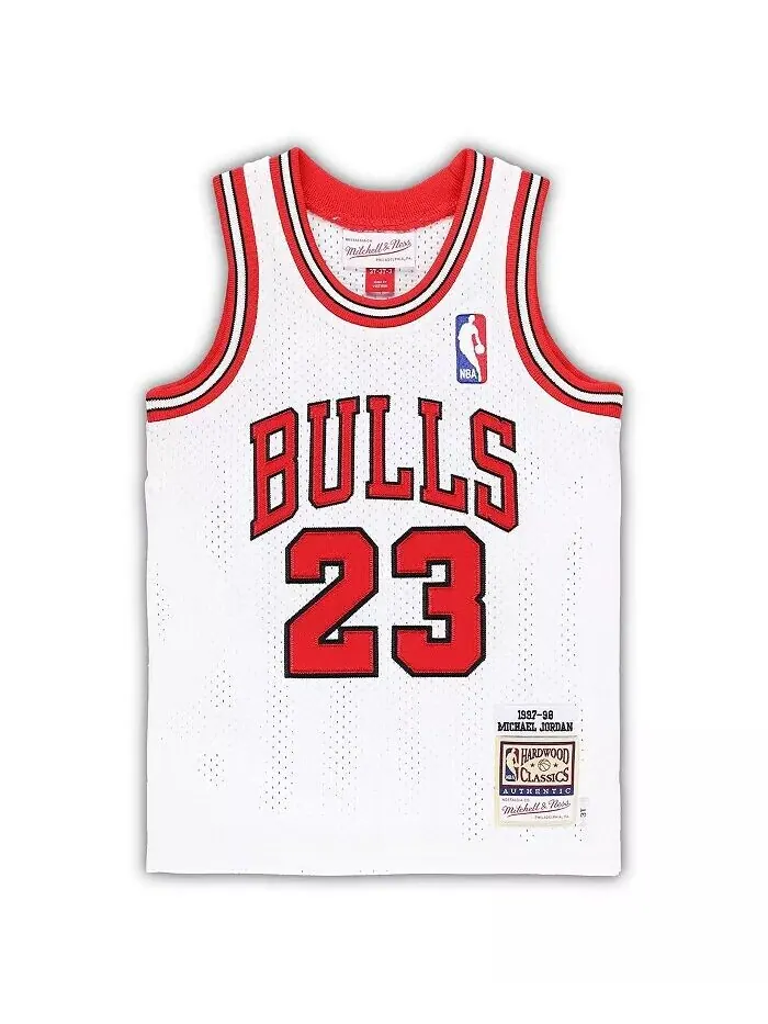 Аутентичный джерси из твердой древесины Майкла Джордана White Chicago Bulls 1997/98 для мальчиков и — изображение 2 из 3