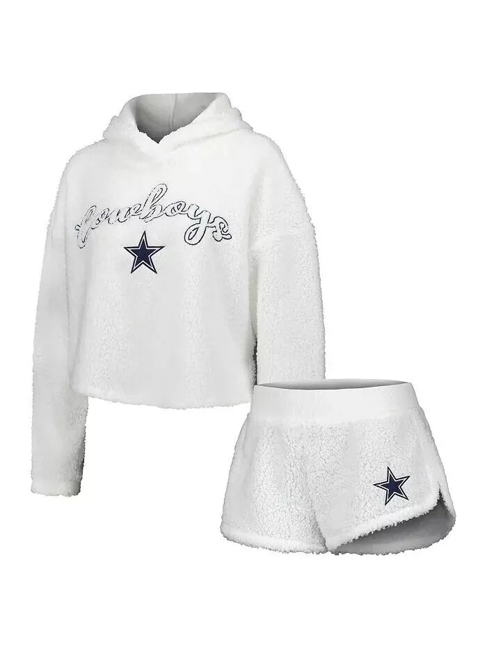Женский комплект для сна из пушистого пуловера и шорт Dallas Cowboys белого цвета Concepts Sport — изображение 1 из 4, белый