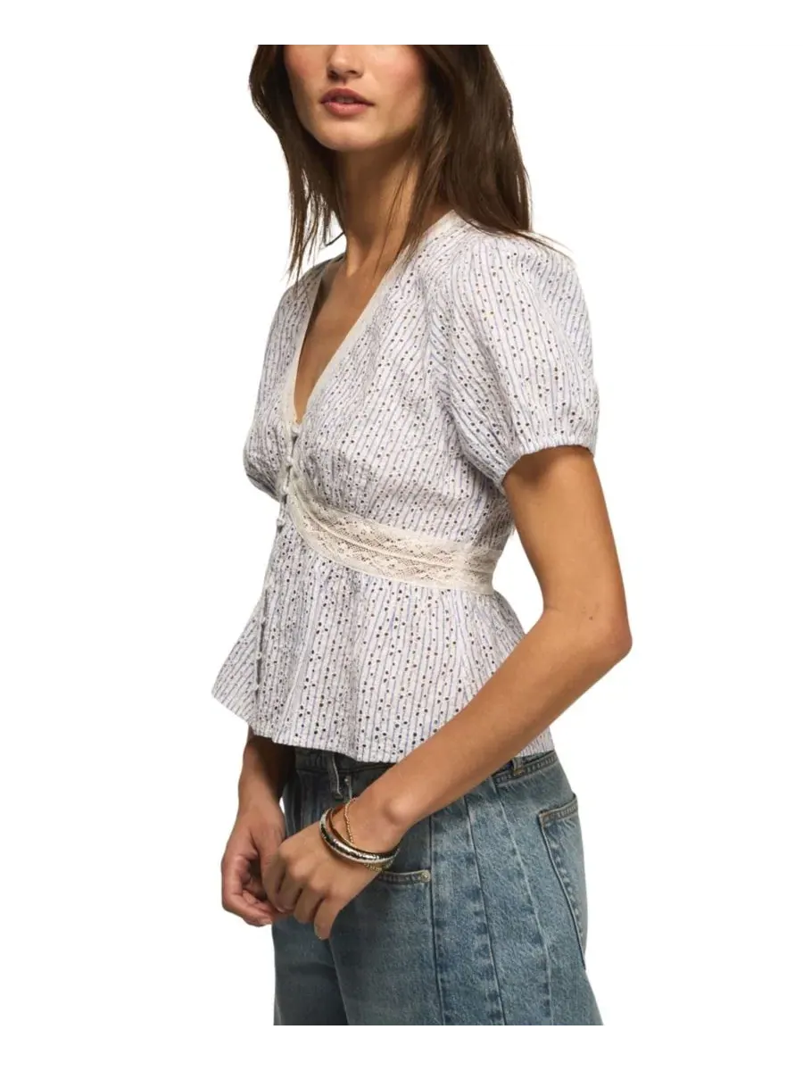 Женская блузка с V-образным вырезом и перфорацией Lucky Brand — изображение 3 из 5, синий
