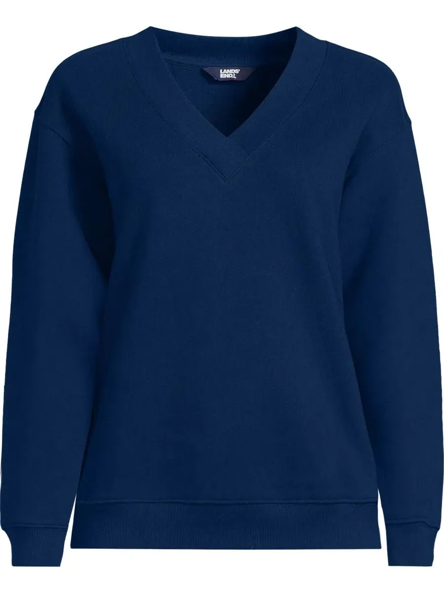 Женская толстовка с длинным рукавом и V-образным вырезом Serious Sweats Lands' End — изображение 3 из 3, глубокий темно-синий