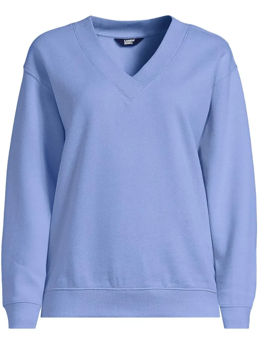 Женская толстовка с длинным рукавом и V-образным вырезом Serious Sweats Lands' End — изображение 4 из 4, прозрачный синий