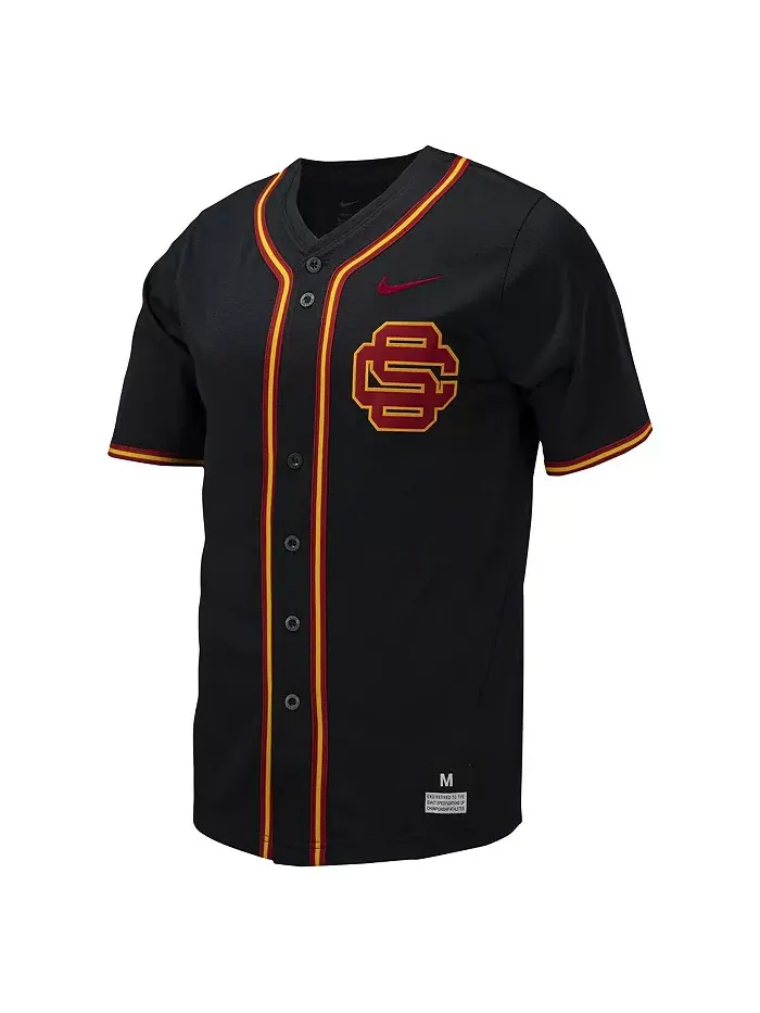 Мужская бейсбольная джерси с полной застежкой на пуговицах USC Trojans Replica Nike — изображение 2 из 3, черный