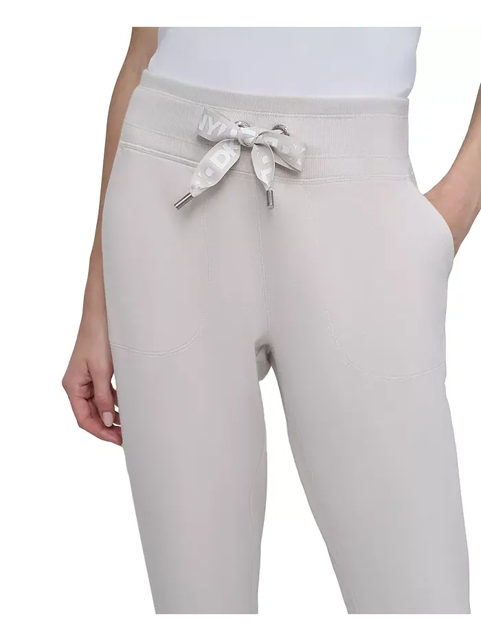 Спортивные женские джоггеры с логотипом и шнурком на высокой талии DKNY — изображение 4 из 4, бежевый