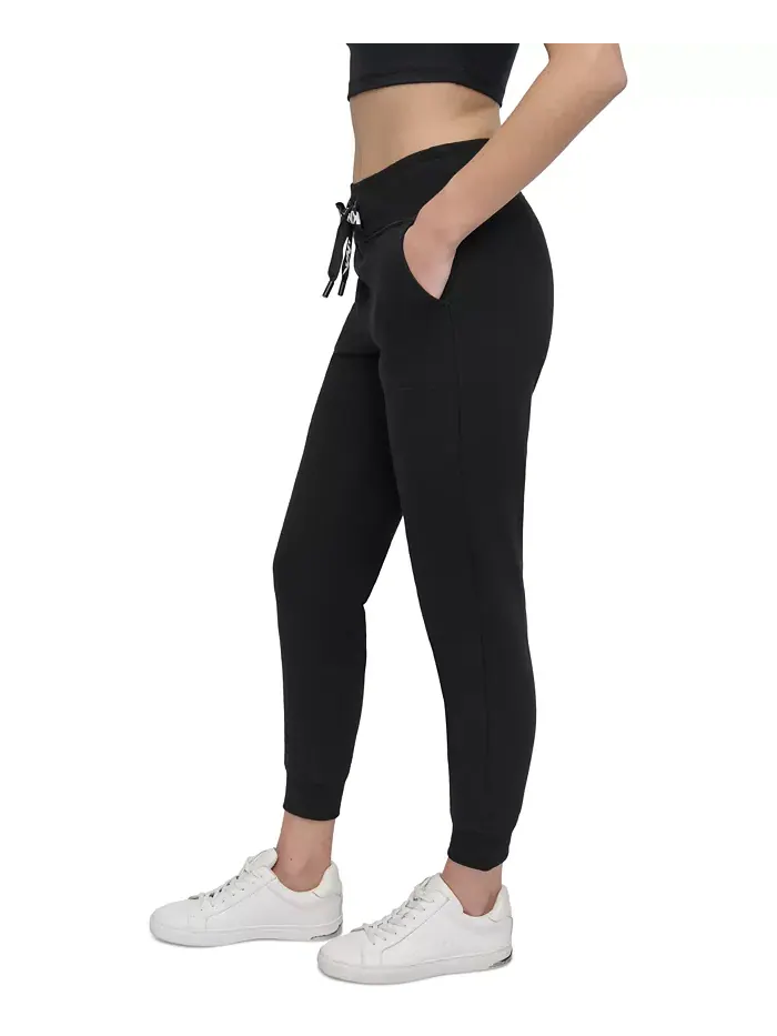 Спортивные женские джоггеры с логотипом и шнурком на высокой талии DKNY — изображение 3 из 4, черный