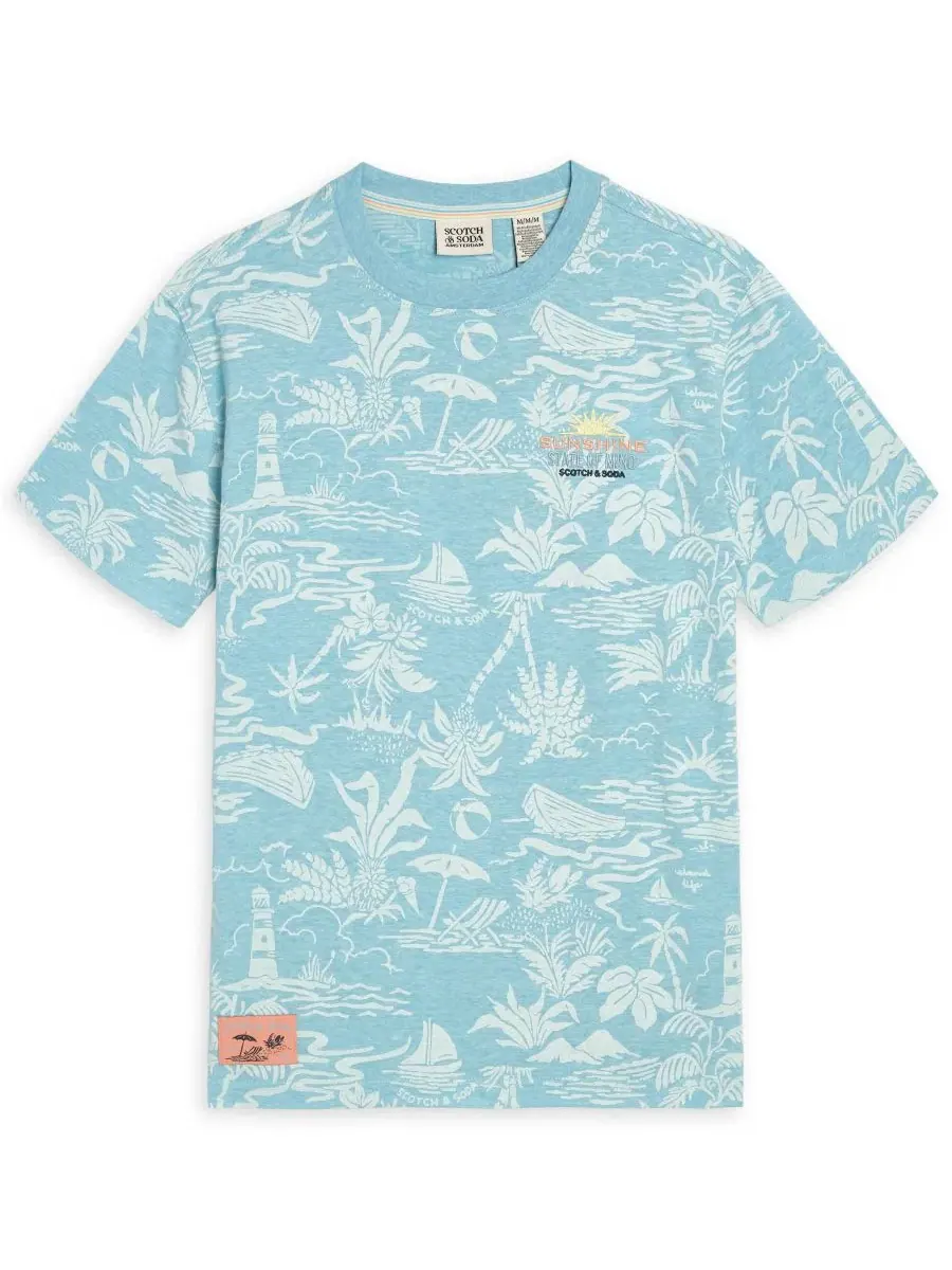 Детская футболка с круглым вырезом и принтом, размер 4-7 Scotch & Soda — изображение 1 из 3, светлый синий
