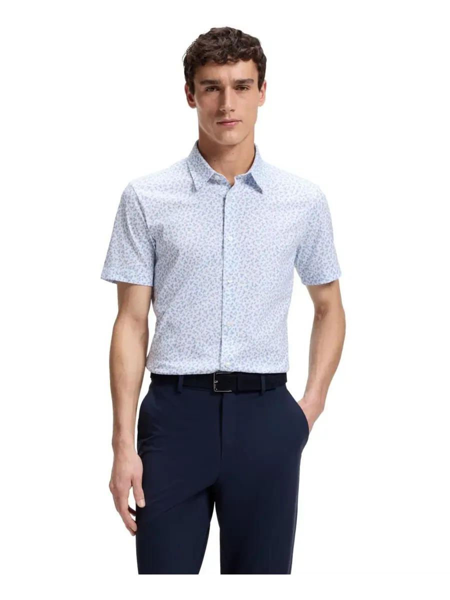 Мужская футболка с коротким рукавом из хлопкового трикотажа Hugo Boss — изображение 1 из 5, синий