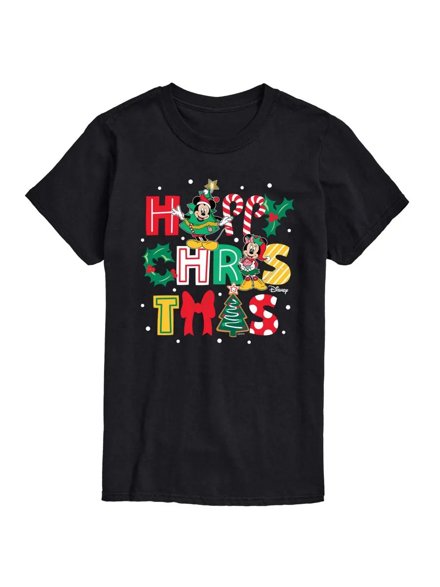 Мужская футболка с коротким рукавом и графическим принтом Disney Happy Christmas Icons AIRWAVES — изображение 1 из 3, черный