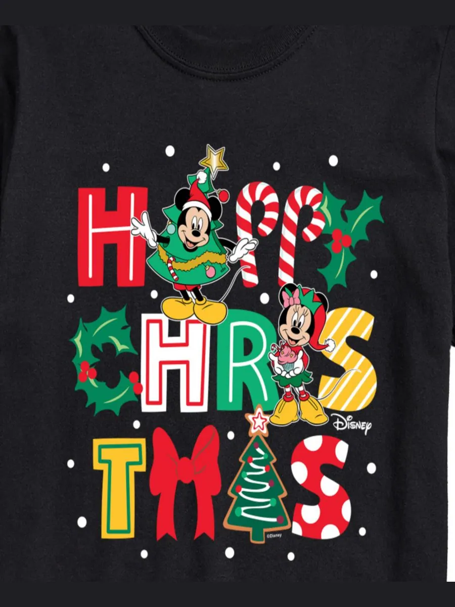 Мужская футболка с коротким рукавом и графическим принтом Disney Happy Christmas Icons AIRWAVES — изображение 3 из 3, черный