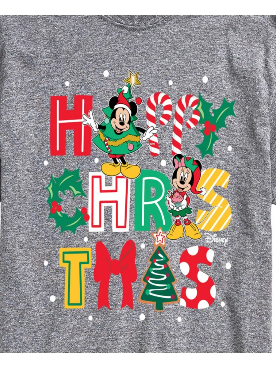 Мужская футболка с коротким рукавом и графическим принтом Disney Happy Christmas Icons AIRWAVES — изображение 3 из 3, серый