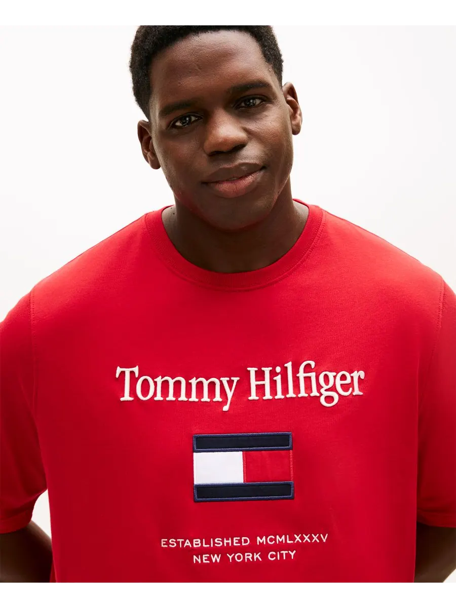 Мужская футболка больших размеров с вышитым флагом Tommy Hilfiger — изображение 3 из 4, красный