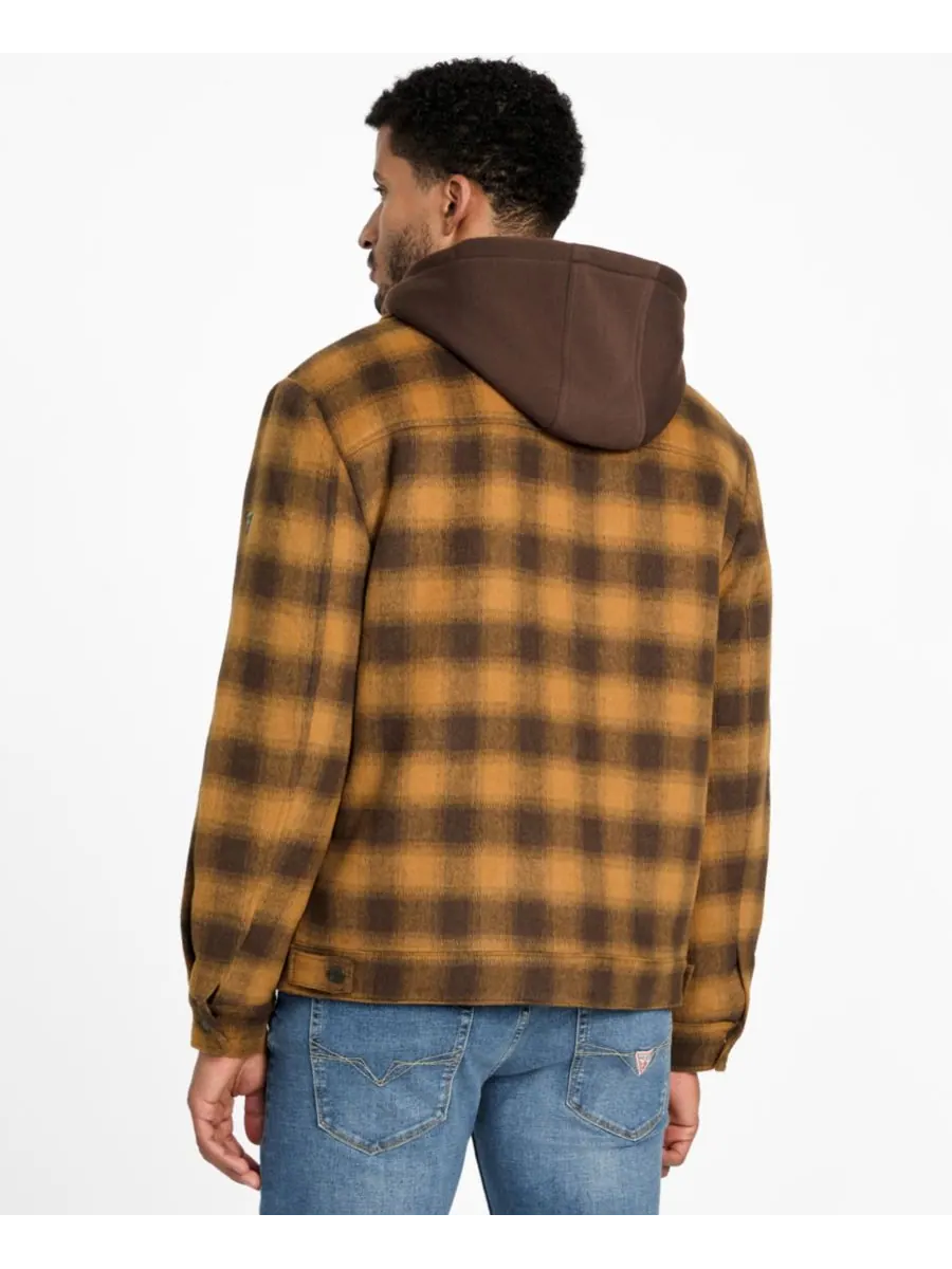 Мужская рубашка-куртка в клетку GUESS — изображение 6 из 6, коричневый