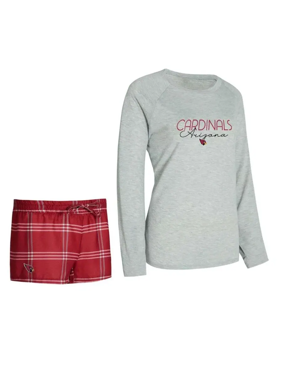 Комплект из футболки с длинным рукавом и шорт с принтом Arizona Cardinals Petition Raglan Concepts — серый