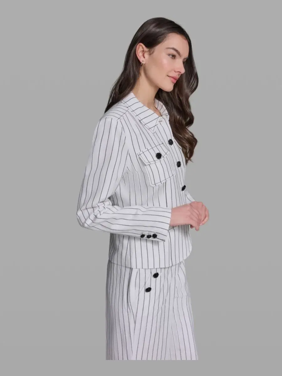 Жакет из льняной смеси с полосами, с подплечниками, Karl Lagerfeld Paris — изображение 3 из 6, белый/черный