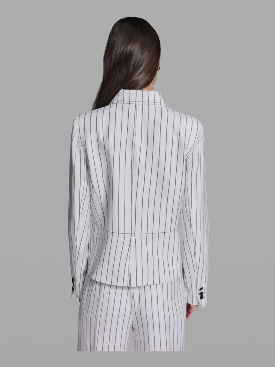 Жакет из льняной смеси с полосами, с подплечниками, Karl Lagerfeld Paris — изображение 5 из 6, белый/черный