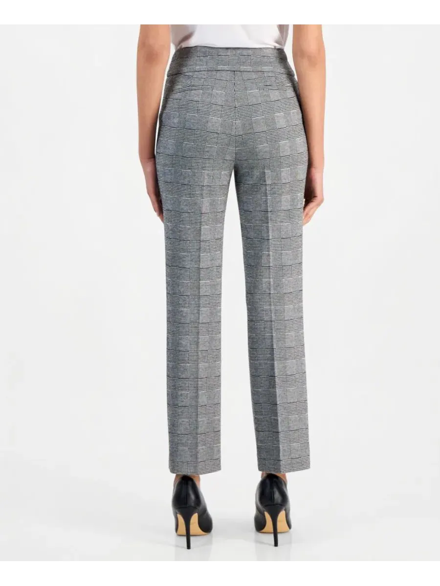 Брюки прямого кроя с защипами, модель Petite Check Pull-On Cropped & Ankle Pants Anne Klein — изображение 2 из 6