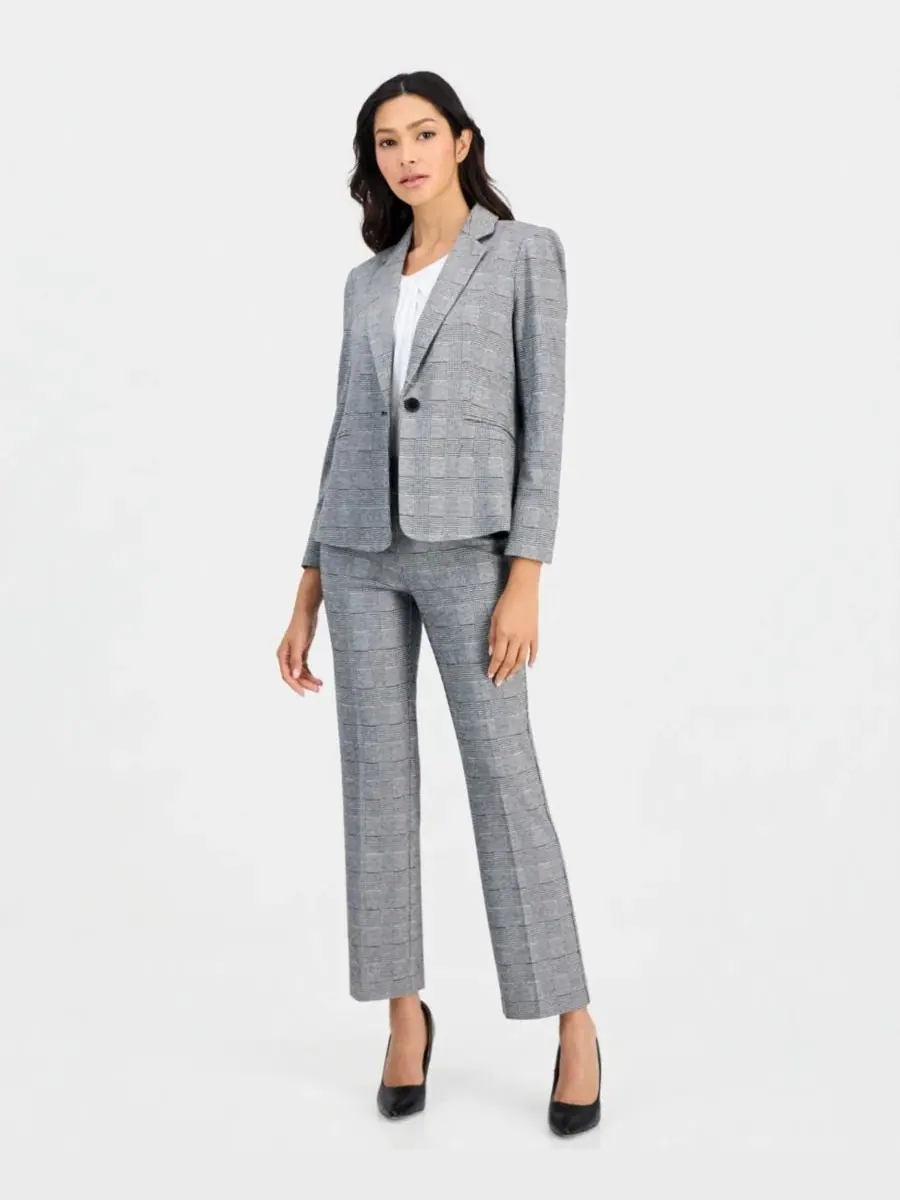 Брюки прямого кроя с защипами, модель Petite Check Pull-On Cropped & Ankle Pants Anne Klein — изображение 5 из 6