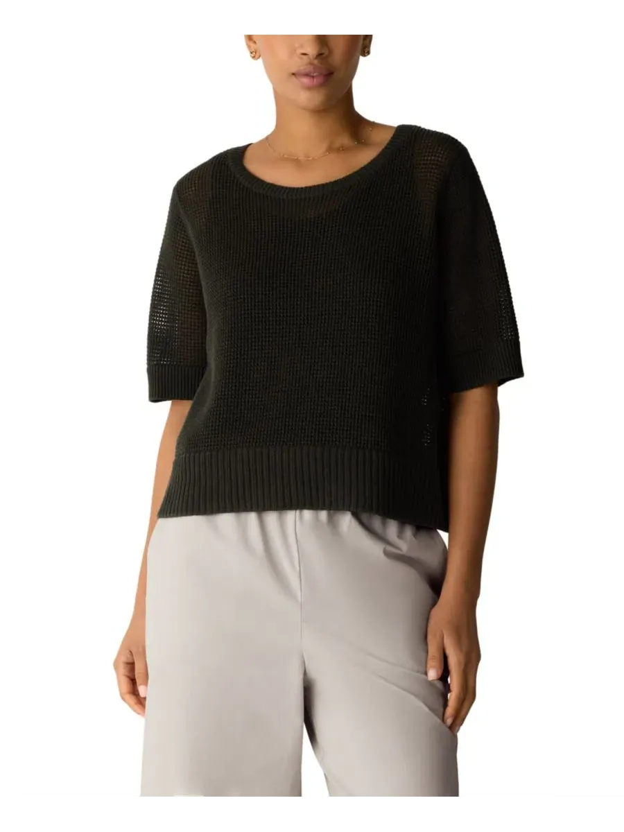 Свитер с круглым вырезом и рукавом 3/4 Eileen Fisher — изображение 1 из 4, водорослевый